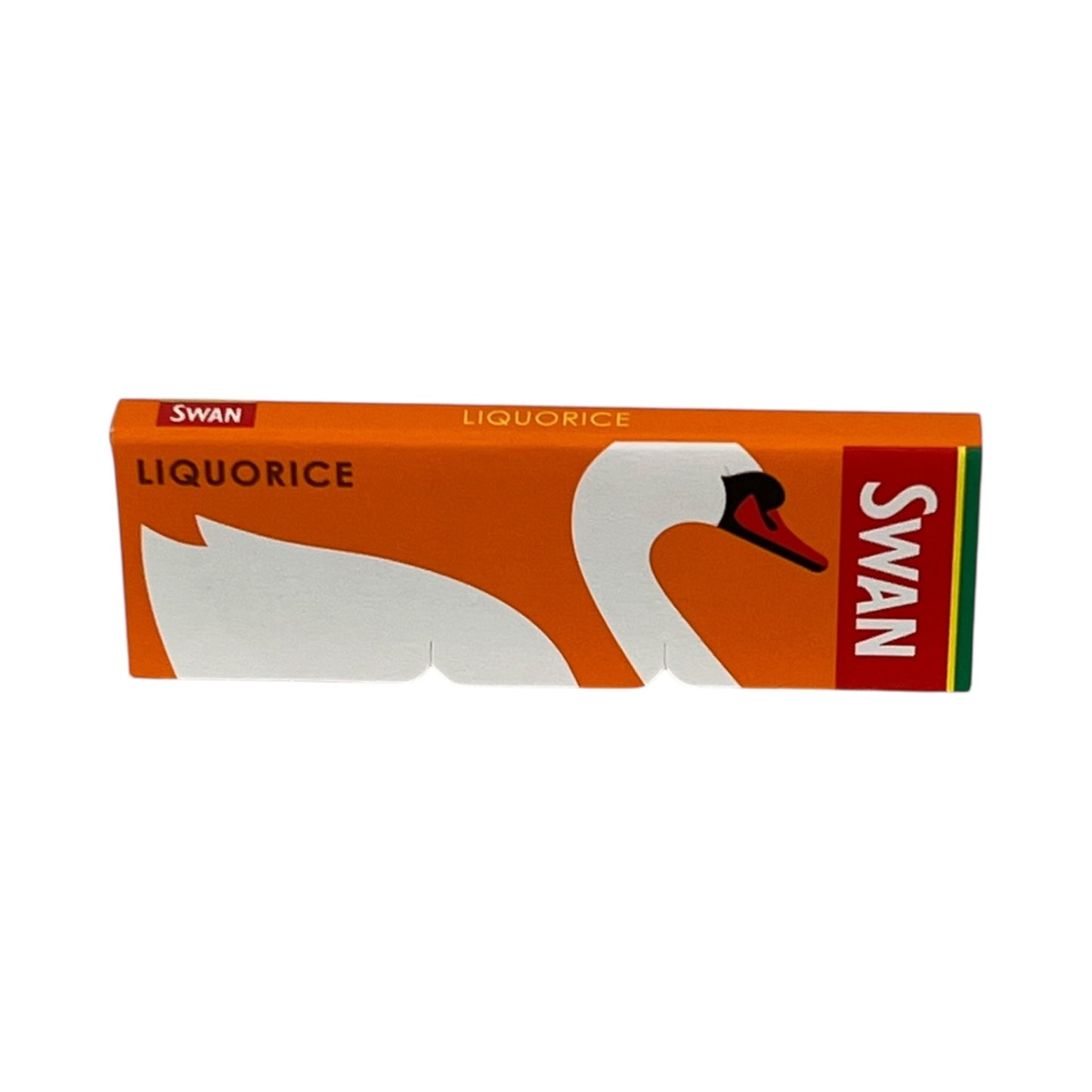 Swan liquorice packaging with a swan illustration on an orange background