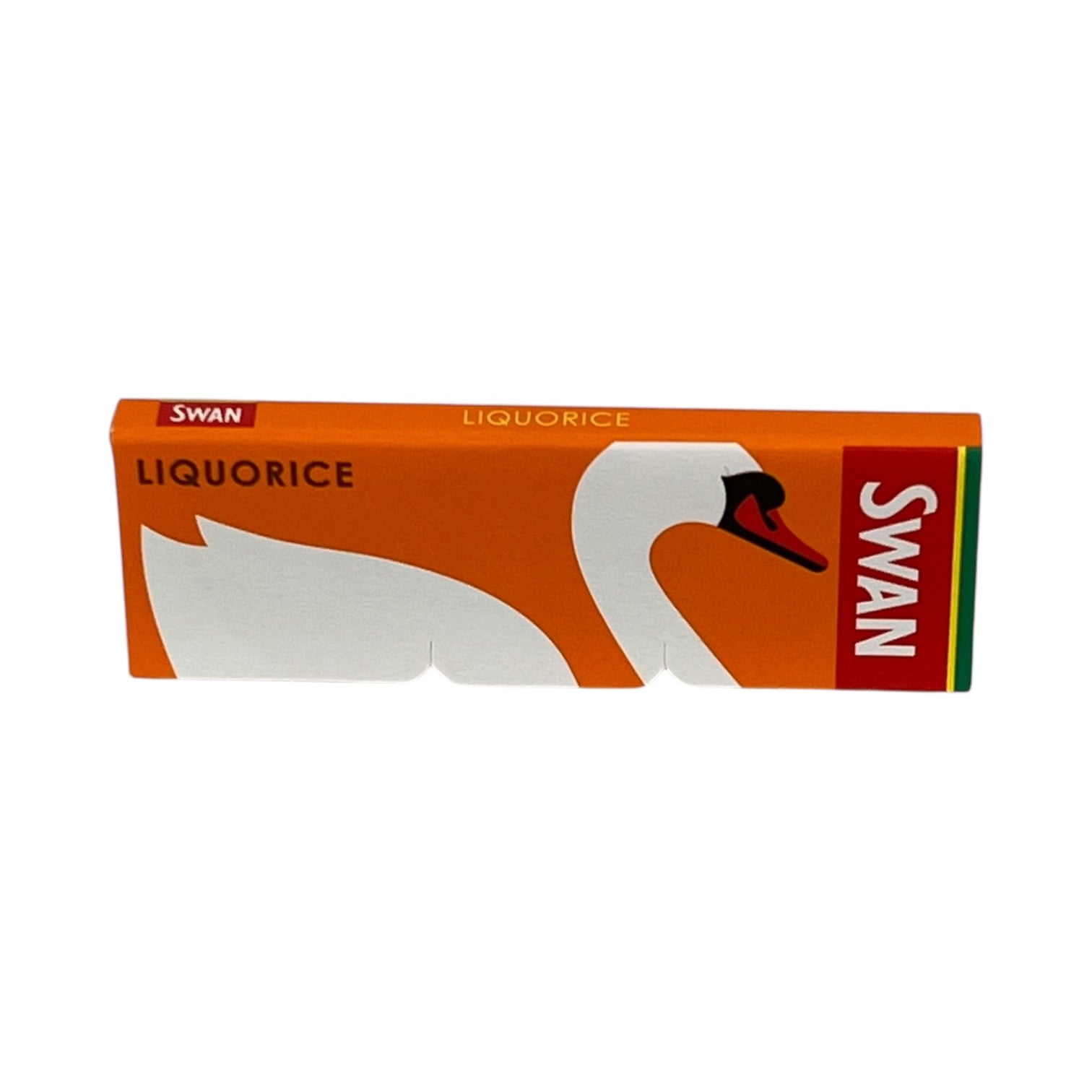 Swan liquorice packaging with a swan illustration on an orange background