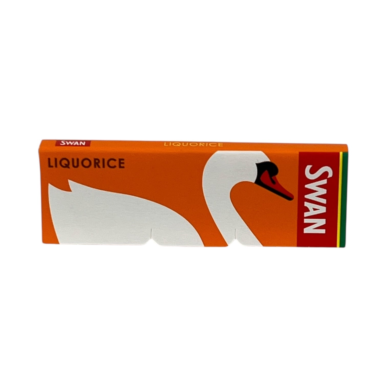 Swan Liquorice packaging with a white swan illustration on an orange background